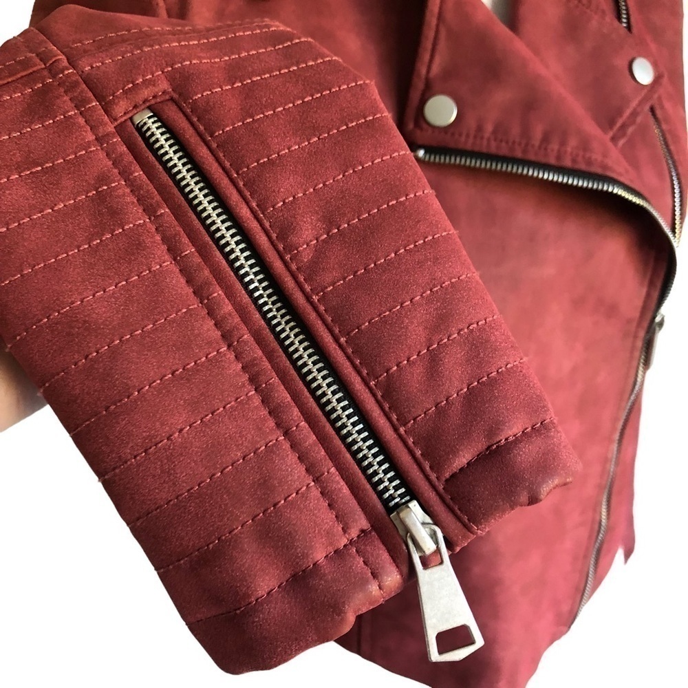 Avec Les Filles Faux Suede Moto Jacket XS Rust Red - Picture 11 of 16